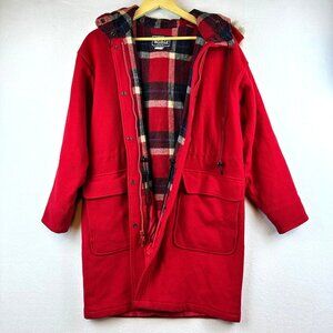 Vintage Woolrich Red Jacket Womens Small Red Plaid Barn Overcoat Cozy Chic